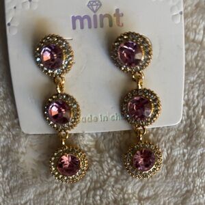 Mint Gold-Tone Triple Pink Crystal Drop Earrings